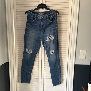 American Eagle Outfitters Ripped Blue Ankle Jeans
